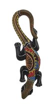 Beautiful Unique Hand Carved Wooden Aboriginal Dot Paint Gecko Lizard Tropical I - £17.36 GBP