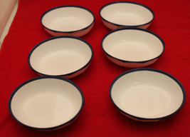 Japan Airline JAL Noritake 6 Plastic Oval Shape White Navy Blue Snack Bowls Set - £37.15 GBP
