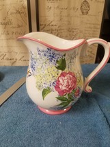 2007 Harry &amp; David 7.25&quot; Pink &amp; Blue Floral Butterfly Pitcher - £8.35 GBP