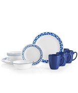 Corelle Classic 16 Price Dinnerwear Set Cobalt circles White/Blue Server... - $2,230.15 MXN