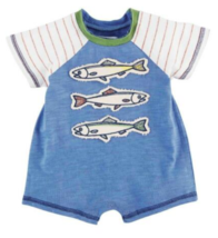 Mud Pie Kids Fishing Fish Applique Boys 1 Pc Shorts Romper Shortall Set 3-6M NEW - £14.78 GBP