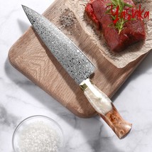 Damascus Kitchen Knives Premium Quality Chef&#39;s Knife Red Blue White Green Handle - $67.80