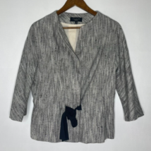 Talbots Size 10 Gray Black Tweed Jacket Open Front Tie Waist Office Chic - $35.00