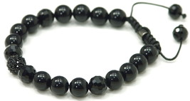 Crystal Ball Black Onyx Color New 10 mm Buddhist Macrame Bracelet 1271 - £23.85 GBP