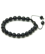 Crystal Ball Black Onyx Color New 10 mm Buddhist Macrame Bracelet 1271 - $41.09 CAD
