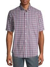 George Men&#39;s Short Sleeve Button Down Shirt SMALL (34-36) Red White Plaid NEW - £15.97 GBP