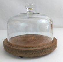 Vintage Wood Teak Food Cloche Glass Cheese Cake Dome 7.5&quot; Diameter - £23.24 GBP