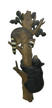 Bear and Raccoon in a Tree Hand Crafted Carved Wood Art Wall Hanging - £154.79 GBP