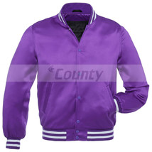 Letterman Baseball College Varsity Bomber Super Jacket Sports Wear Purple Satin - £46.33 GBP