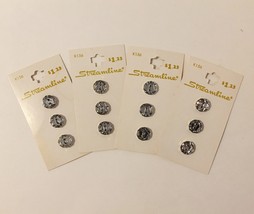 Vintage Streamline Buttons Faceted Crystal Silver Set Of 12 On Cards Size 1/2&quot; - £19.98 GBP