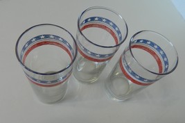 American Flag Iced Tea Patriotic Water Glasses Red White Blue Stripes AH Three - £15.46 GBP