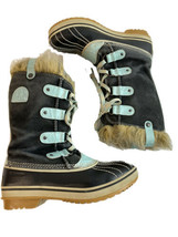 Sorel Youth Joan of Arctic Boots Blue Suede Turquoise Faux Fur Size 4 Womens 6 - $46.71