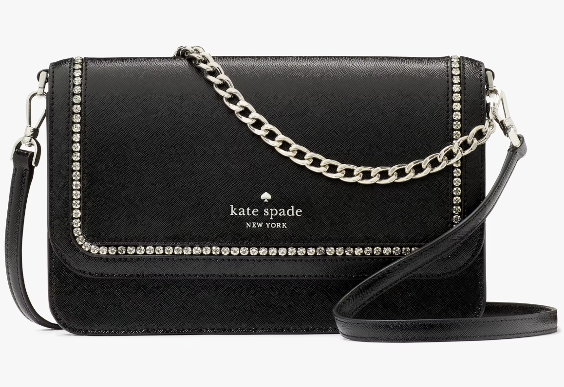 Kate Spade Madison Medium Flap Black Leather Convertible Crossbody KJ930 NWT