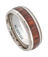 Titanium Hawaiian Koa Wood Ring Mill Grain Edge 8mm Comfort Fit Wedding ... - £14.85 GBP