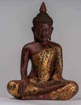 Antique Khmer Style SE Asian Sitting Wooden Enlightenment Buddha Statue ... - $362.60