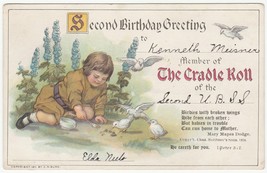 Vintage Postcard Birthday Child Feeds Birds Cradle Roll 1911 - £6.99 GBP