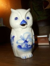 Owl Figurine Creamer Delft Windmill Design 4 3/4&quot; Vintage Porcelain - £19.77 GBP