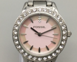 Fossil Jesse Watch Women 34mm Silver Tone Pave Pink MOP 50M New Battery ... - $17.32