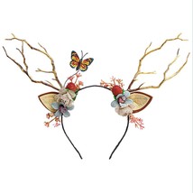 Christmas Headbands for Women Reindeer Antlers Headband with Butterfly Cute Girl - £19.82 GBP