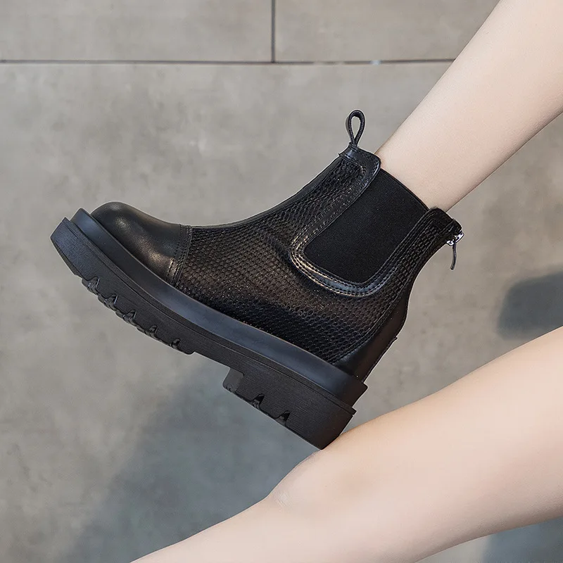 Fujin 8cm Air  Leather Women Summer Shoes Platform Boots Wee Hidden Heel Chelsea - £221.30 GBP