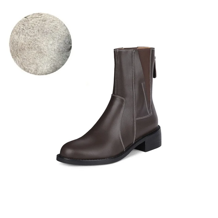  Autumn/ Women Boots Round Toe  Heel Shoes Women Leather Boots Sewing Short Boot - £252.55 GBP