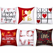 Set Of 6 Valentine&#39;S Day Pillow Covers 18 X 18 Inch Happy Valentine&#39;S Day Love A - £25.56 GBP