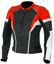 Custom Men Black &amp; Orange Biker White Stripped Genuine Leather Safety Pad Jacket - £123.70 GBP