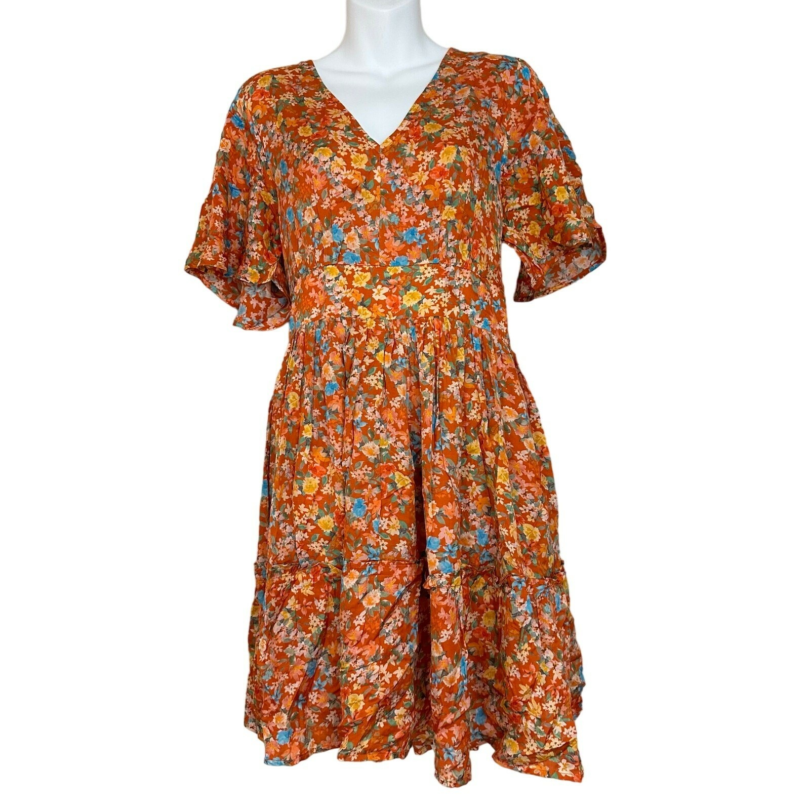 Roller Rabbit Floral Dress Knee Leather Viscose Size Medium - $34.65