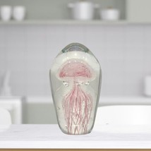 Pink Clear Jellyfish Art Glass Paperweight Heavy Glass Art Controlled Bubble 7” - £28.65 GBP