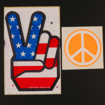 1969 American Flag Peace Symbol and Hand Vintage Sticker Atomic Energy Group - $30.33