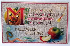 Halloween Postcard JOL Pumpkin Apple Candle Heart Fantasy HIR Series 142 Vintage - £82.87 GBP