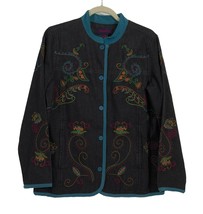 Embroidered Denim and Co Dark Blue Black Denim Boho Jacket Small - $19.79