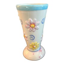 Vintage Betallic Inc Ceramic Vase Embossed Colorful Flowers 7.5&quot; - £10.24 GBP