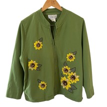 Vintage Floral Womens Embroidered Jacket Cottagecore Green Size Large Te... - $487.23 MXN