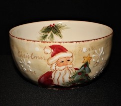 Maxcera Woodland Santa and Christmas Tree 6&quot; Soup / Cereal Ceramic Bowl - $15.00