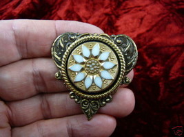 (br-183) Gold white flower Czech glass button brass pin pendant fashion jewelry - £21.66 GBP