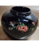 Vintage Yamaji Round Black Hand Painted Flower Vase with Gold Trim Anthu... - $11.69