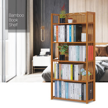 28&quot;Natural Bamboo [Enclosed Back] 5-Tier Freestanding Bookcase Home Disp... - $104.99