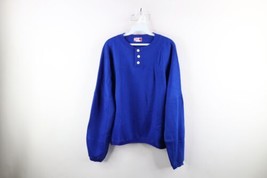 Vintage 70s Streetwear Mens Size Small Blank Long Sleeve Henley Sweatshirt Blue - £39.86 GBP