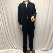 Talbots Velour Jacket Pants Set Womens Large Black Tracksuit Loungewear - £24.77 GBP