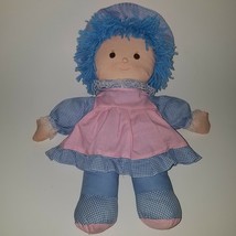VTG 15&quot; Baby Doll Cloth Face Blue Yarn Hair Pink Dress Dan Dee Import 1979 Plush - £33.68 GBP