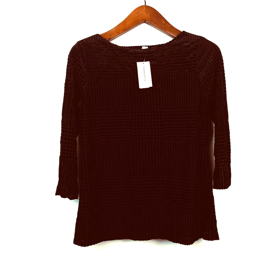 Charter Club Womens Petite PP Black 3/4 Sleeve Textured Boat Neck Lined ... - $6.27