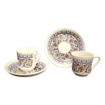 Turkish Coffee Espresso Cups &amp; Saucers Set of 2 Floral Geometric Porcelain - $28.71