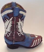 Vintage Cowboy Boot Figurine Blue Brown White Western Pattern - $10.84