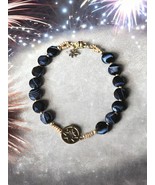 Black Sardonyx Star Cut Beaded Bracelet with Magnetic Clasp - $35.00