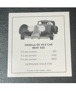 Disney Edition Monopoly Replacement Piece: Title Deed Card -Cruella&#39;s Car - €2,56 EUR