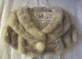 Vintage White Mink Fur Shawl Wrap  fur button - £160.61 GBP