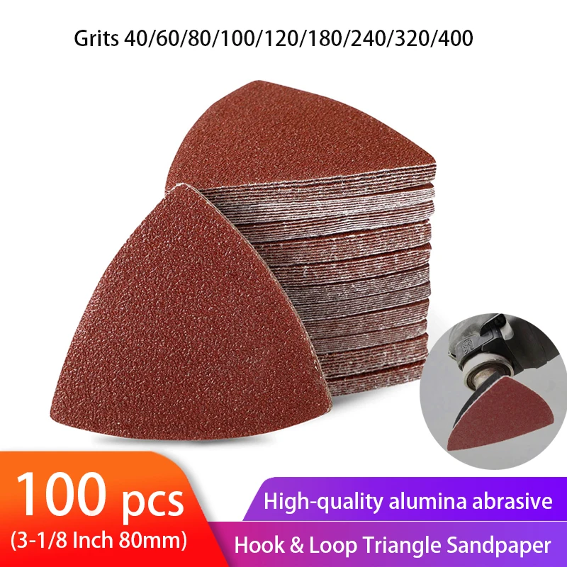 100pcs Triangular Sandpaper Hook &amp; Loop Triangle Sanding Sheets Fit 3-1/8 Inch O - £180.27 GBP