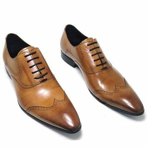 Oxford Shoes Men Brown Premium Quality Leather Wingtip Derby Toe Handmade Laceup