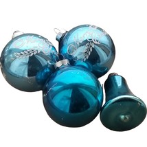 Vintage Shiny Brite Ornaments Merry Christmas Balls Blue Glass Stencil Bell USA - £43.91 GBP